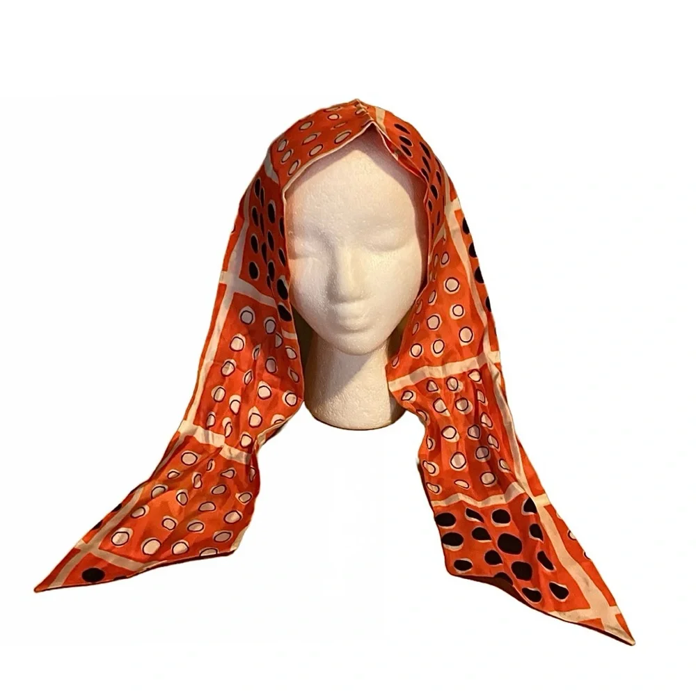 VINTAGE CIRCA 1960'S ORANGE, BLUE AND WHITE POLKA-DOT MOD SCARF